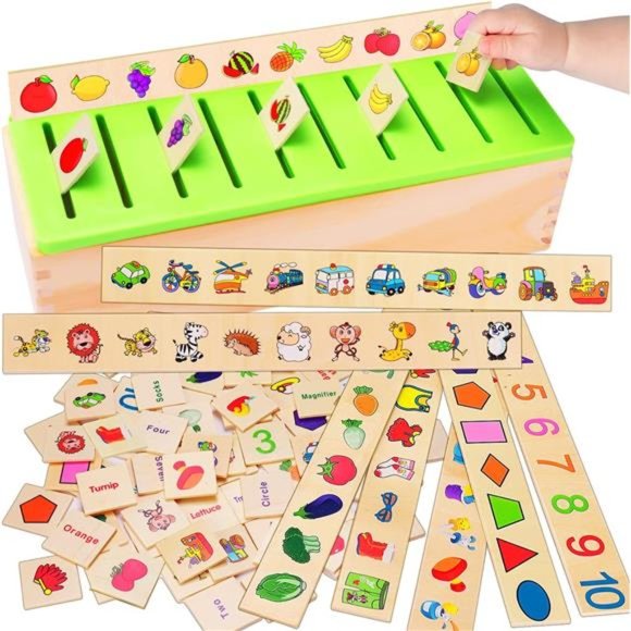 Wooden Montessori Toys for Toddlers 1+ 2 3 4 Year Old Color Shape Sorting Baby - Picture 1 of 6